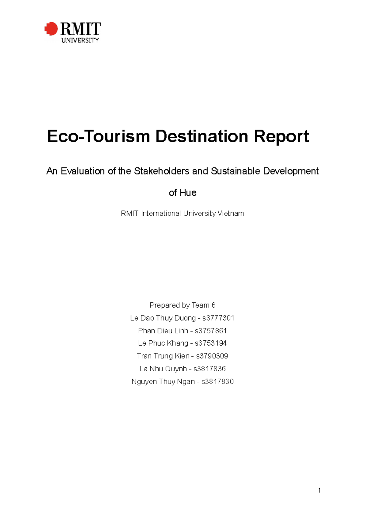 SGS G02 Team06 LE-PHUC- Khang s3753194 - Eco-Tourism Destination Report ...