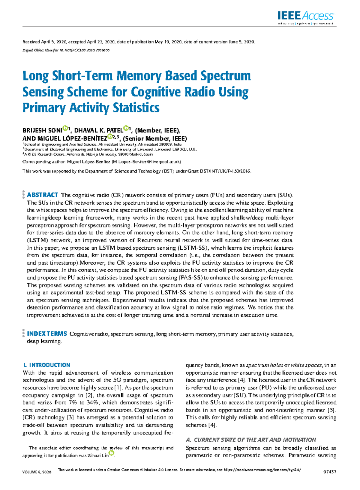 Long Short Term Memory Based Spectrum Se - Received April 5, 2020 ...