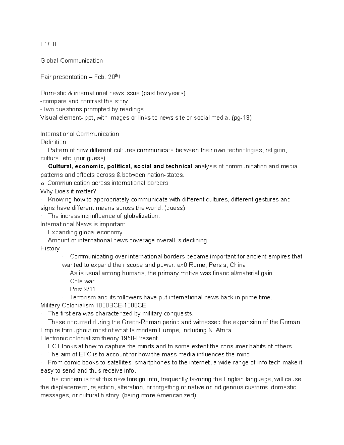 J313 - Lecture notes All - F1/ Global Communication Pair presentation ...