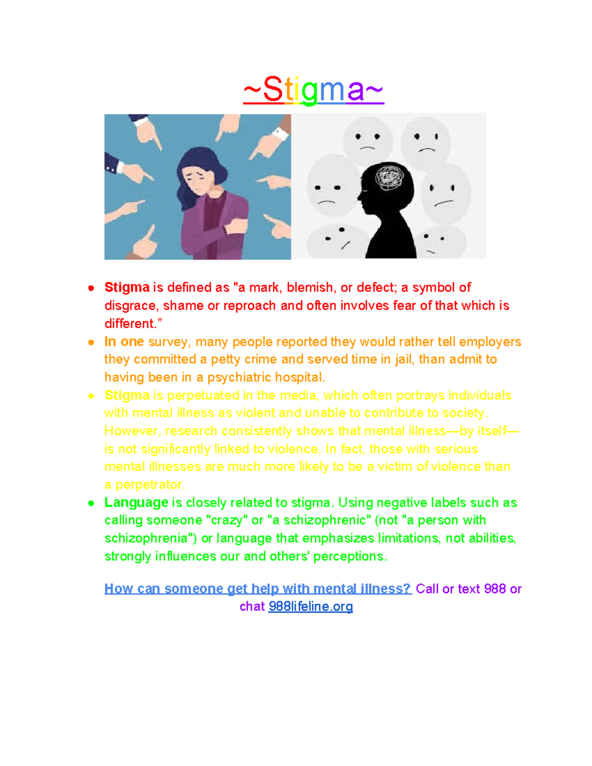 Health project ) - Stigma Stigma is defined as "a mark, blemish, or defect; a symbol of - Studocu