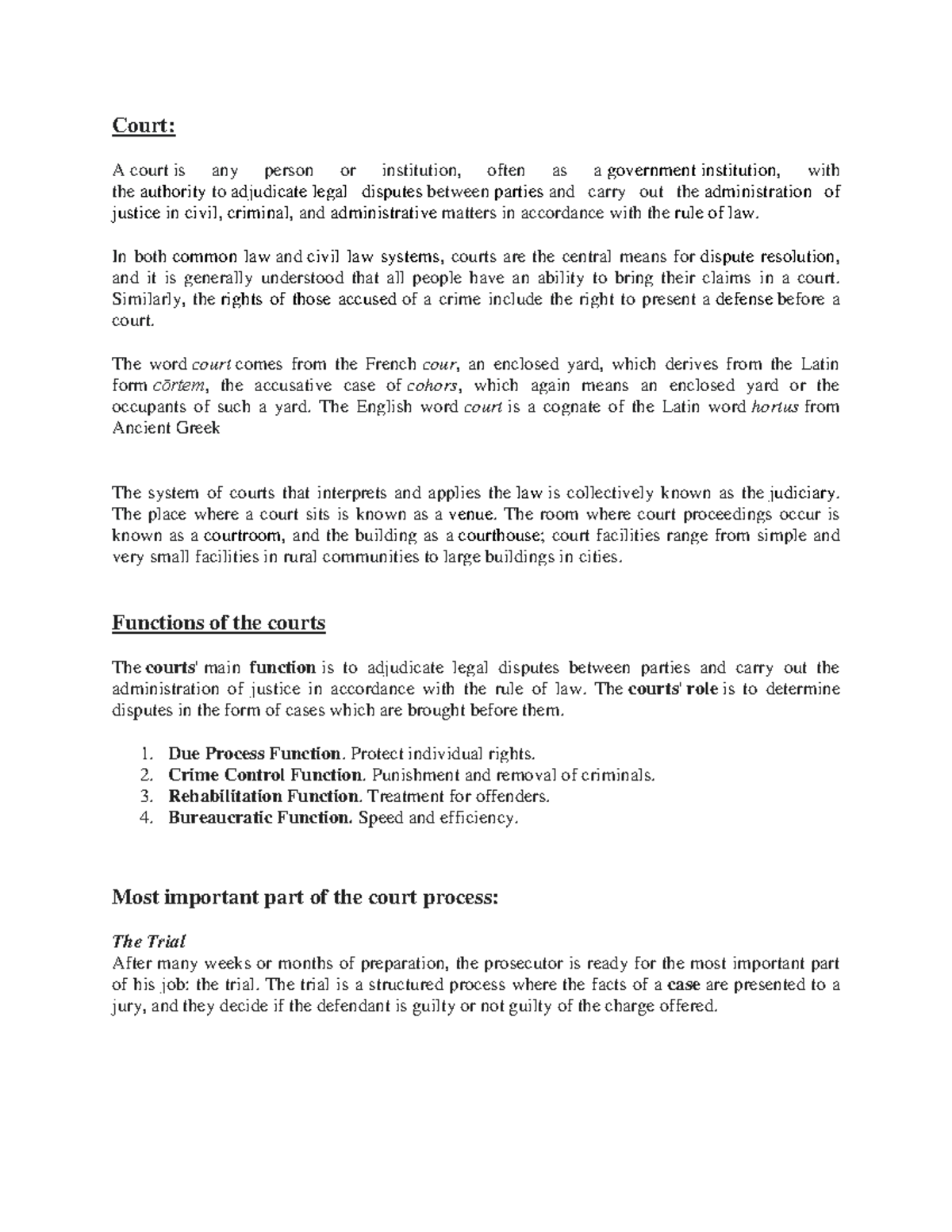 Introduction to court of legal business environment - Court: A court is ...