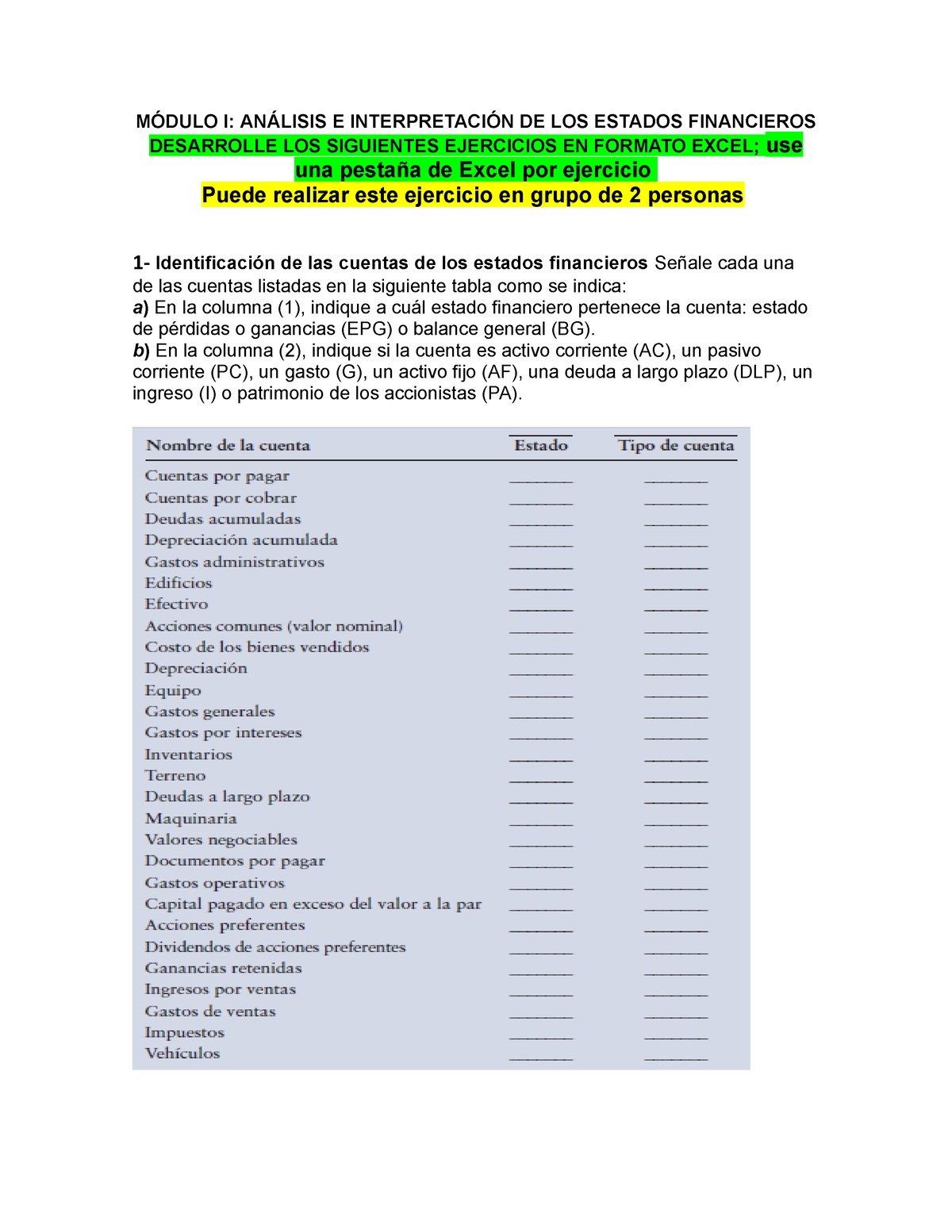 Modulo 1 Ejercicios Analisis E Interpretación De Estados Financieros FF ...