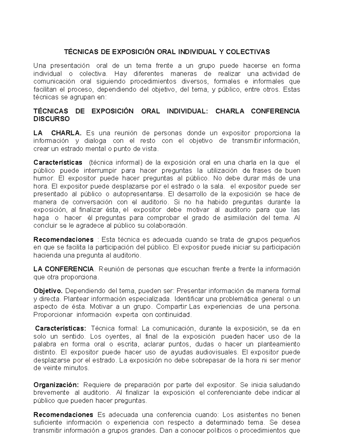 Tecnicas DE Exposicion ORAL Individual Y - TÉCNICAS DE EXPOSICIÓN ORAL ...