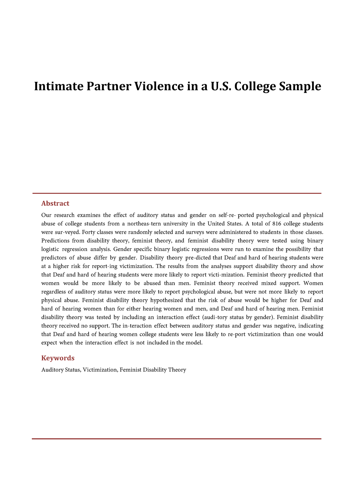 essay about intimate partner violence