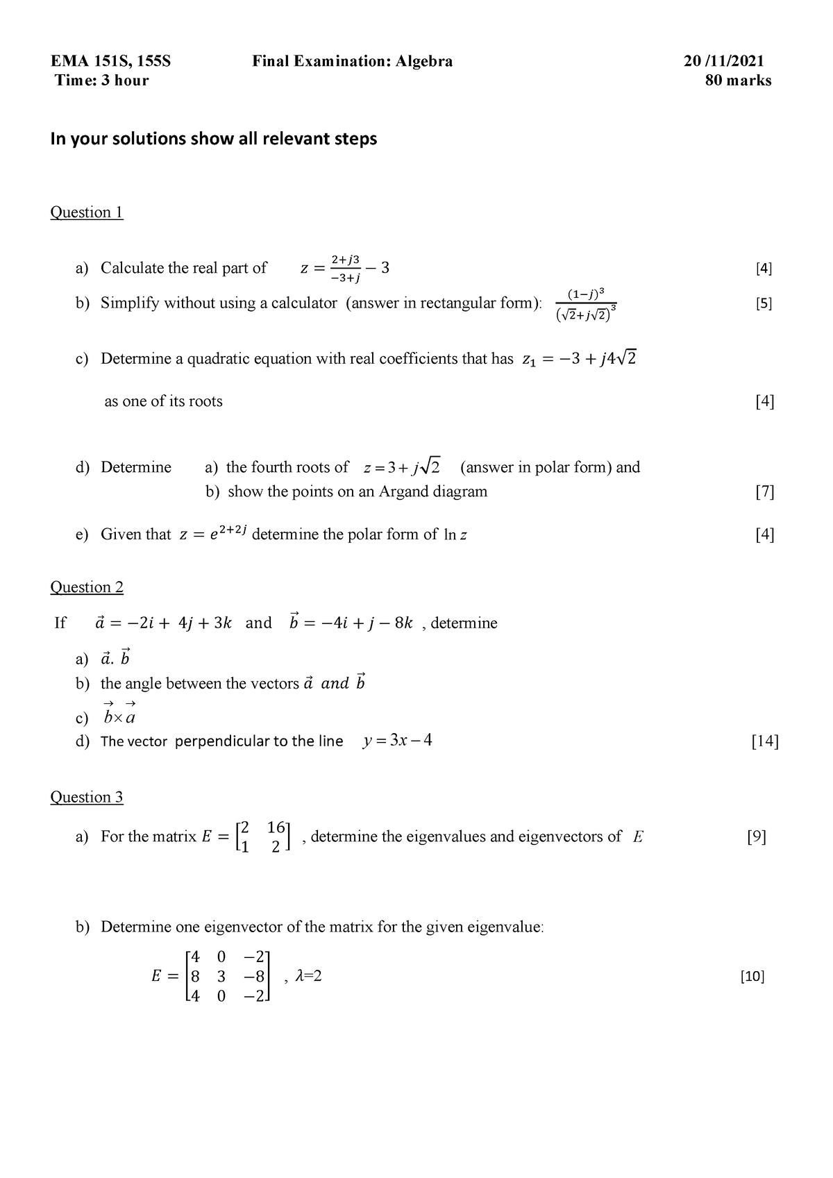 2021 FISA Algebra Assessment AND MEMO - EMA 151S, 155S Final ...