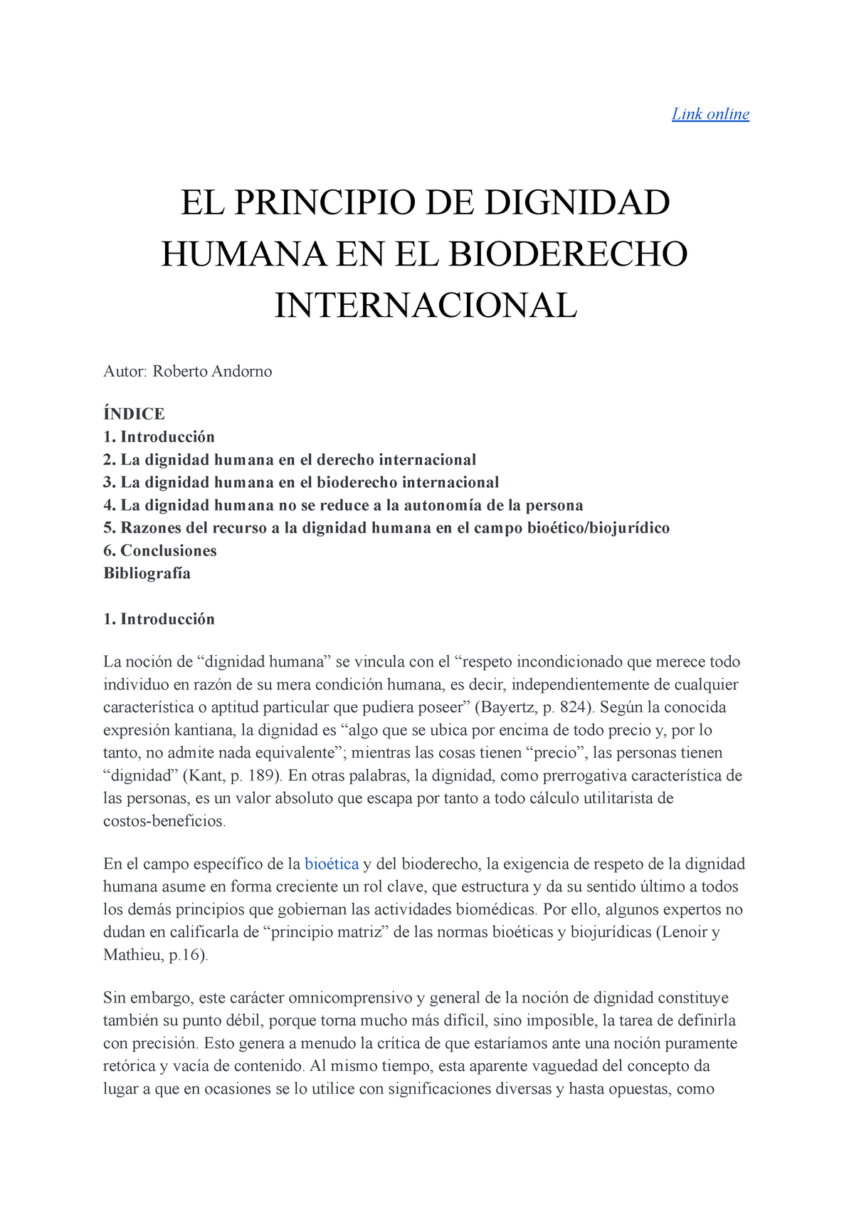 Andorno, R. El principio de dignidad humana en el bioderecho ...