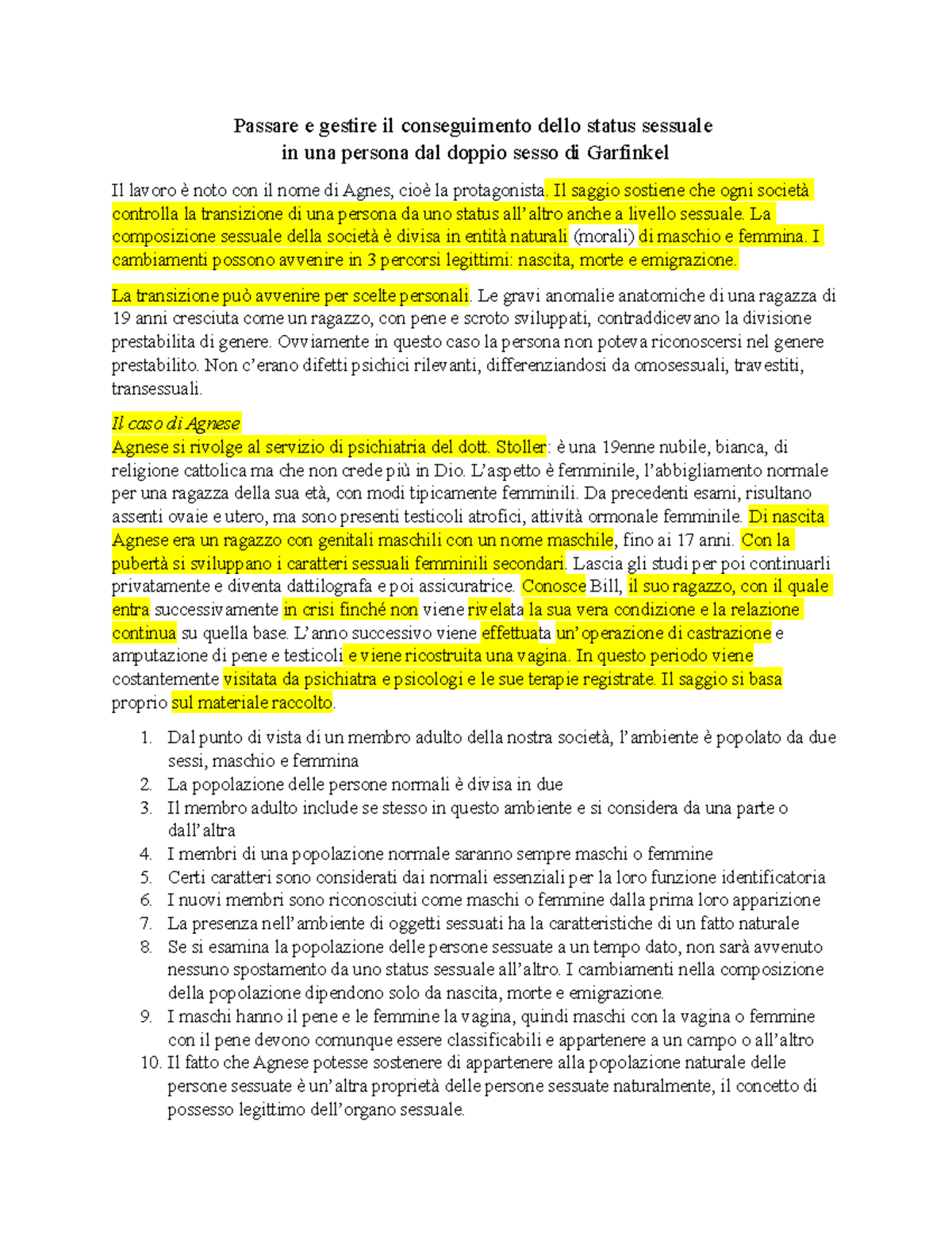 AGNESE, STATUS SESSUALE IN UNA PERSONA DAL DOPPIO SESSO, di GARFINKEL