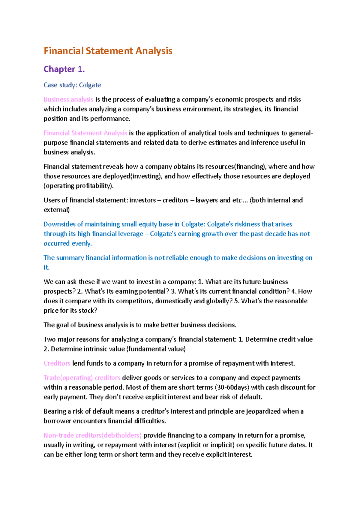 case study on financial statement analysis