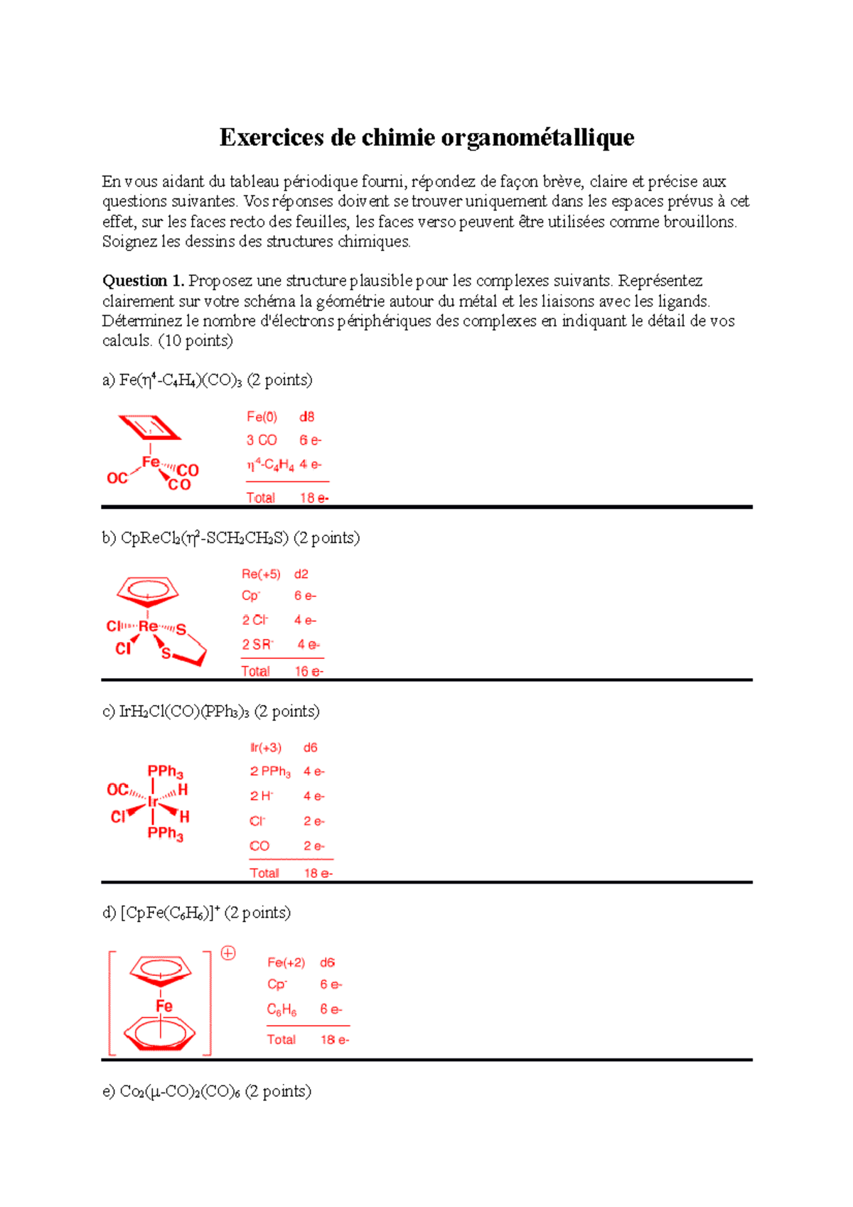 Exercices De Chimie Organom Tallique Vos R Ponses Doivent Se Trouver Uniquement Dans Les