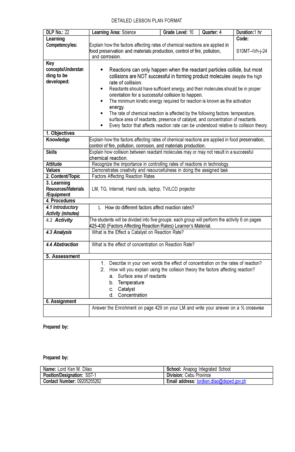 Science 10 q4 dlp22docx - DETAILED LESSON PLAN FORMAT DLP No.: 22 ...