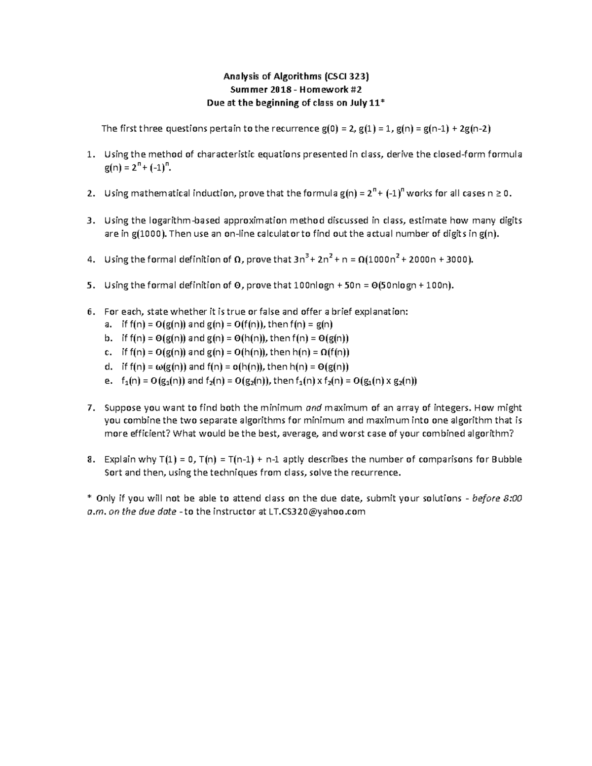 2018 su cs323 hw2 - xjshkxn sjbxjwbx - Analysis of Algorithms (CSCI 323 ...