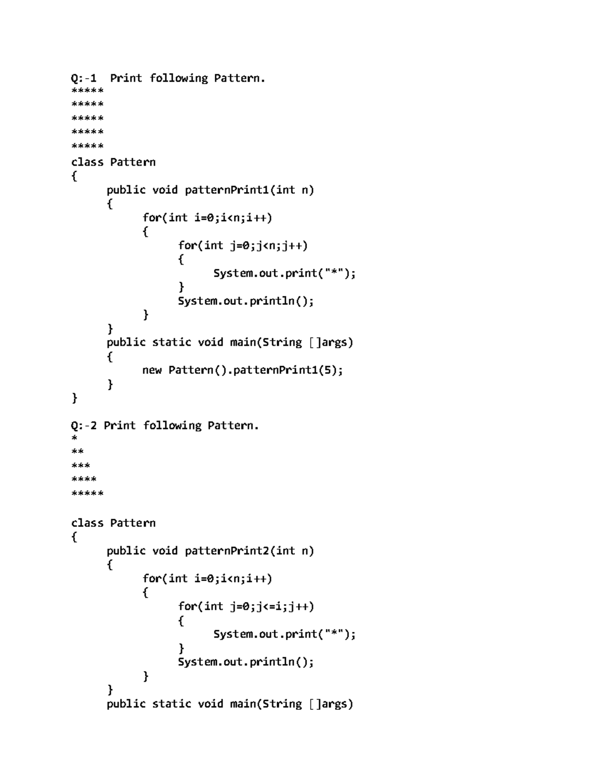 Pattern Program with Solution - Q:-1 Print following Pattern. class ...