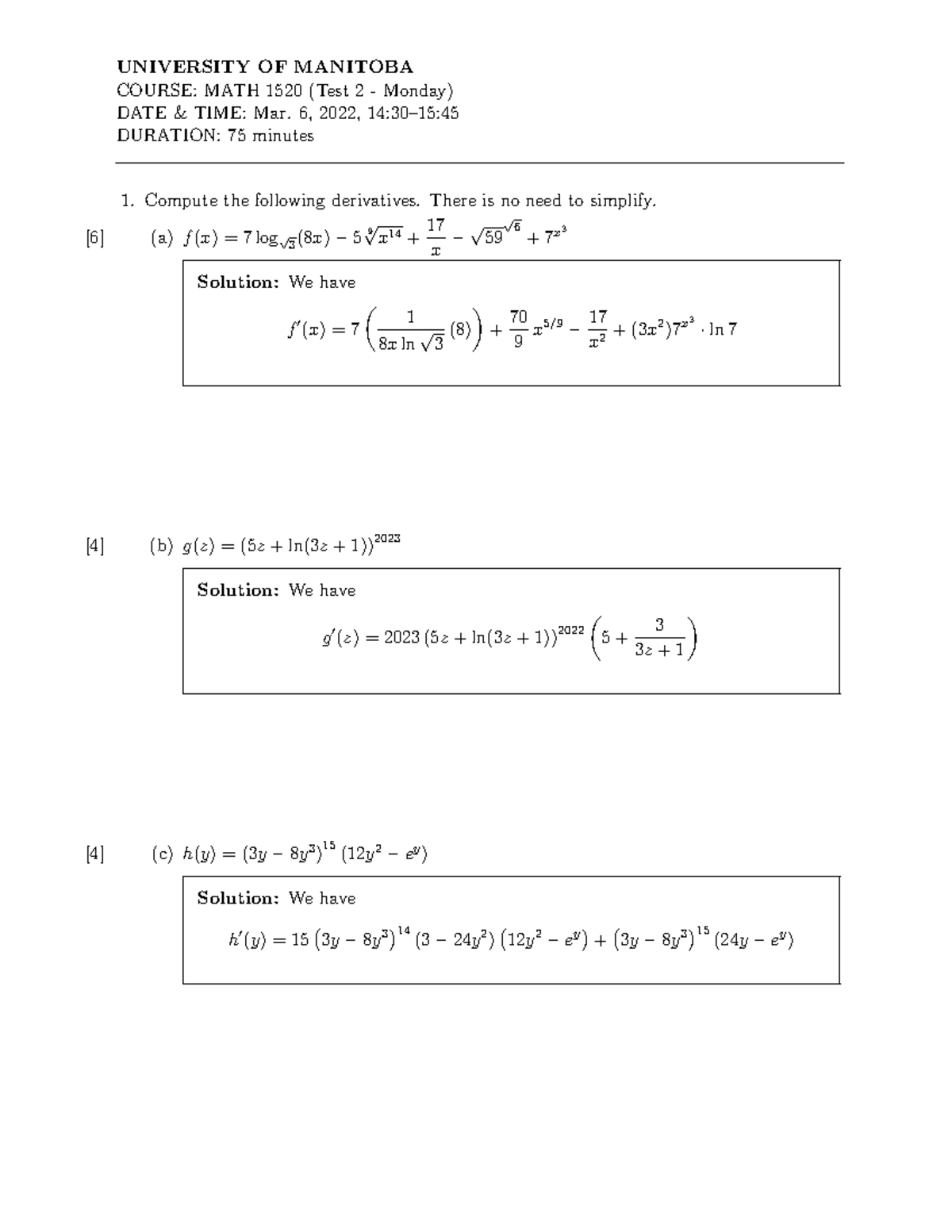 Test 2 (Monday) - Test 2 practice - COURSE: MATH 1520 (Test 2 - Monday ...