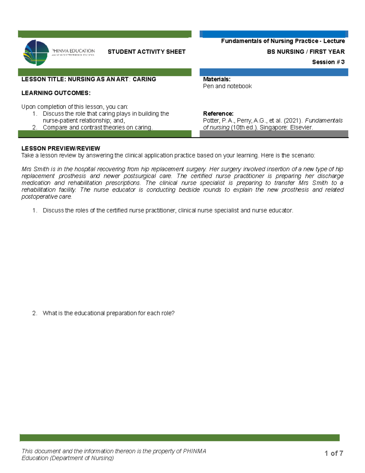 Session #3 SAS - Funda (Lec) - STUDENT ACTIVITY SHEET Fundamentals of ...