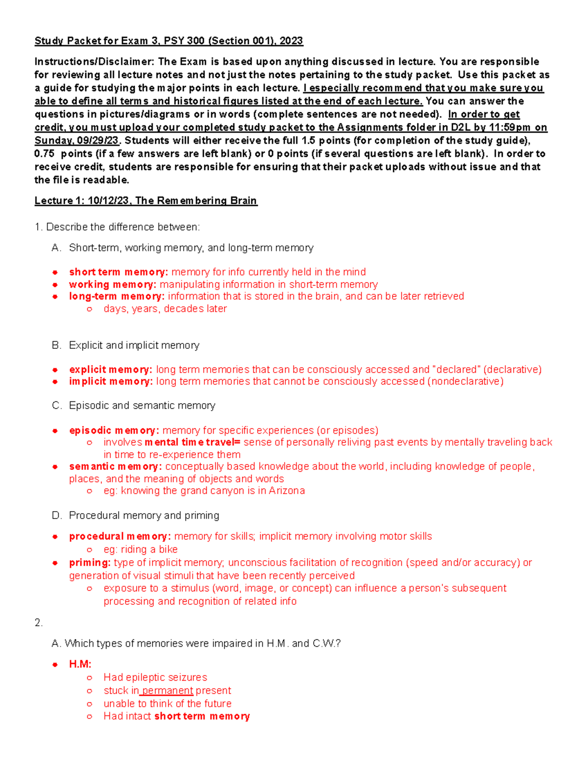 Study Packet for Exam3 PSY300 2023.docx - Study Packet for Exam 3, PSY ...