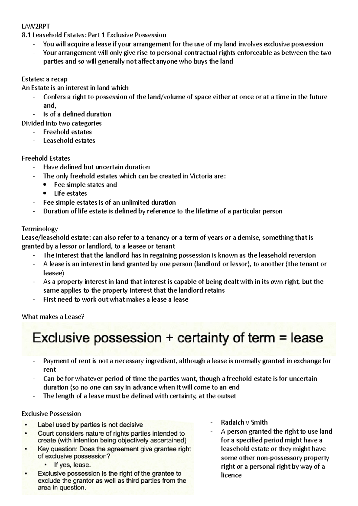 LAW2RPT Lecture Videos 7-12 - LAW2RPT 8 Leasehold Estates: Part 1 ...