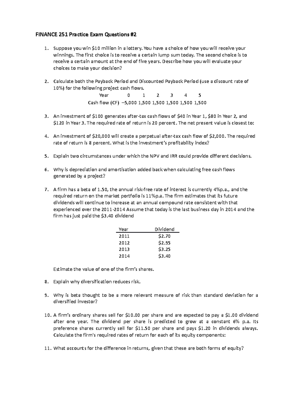 finance 251 assignment 1