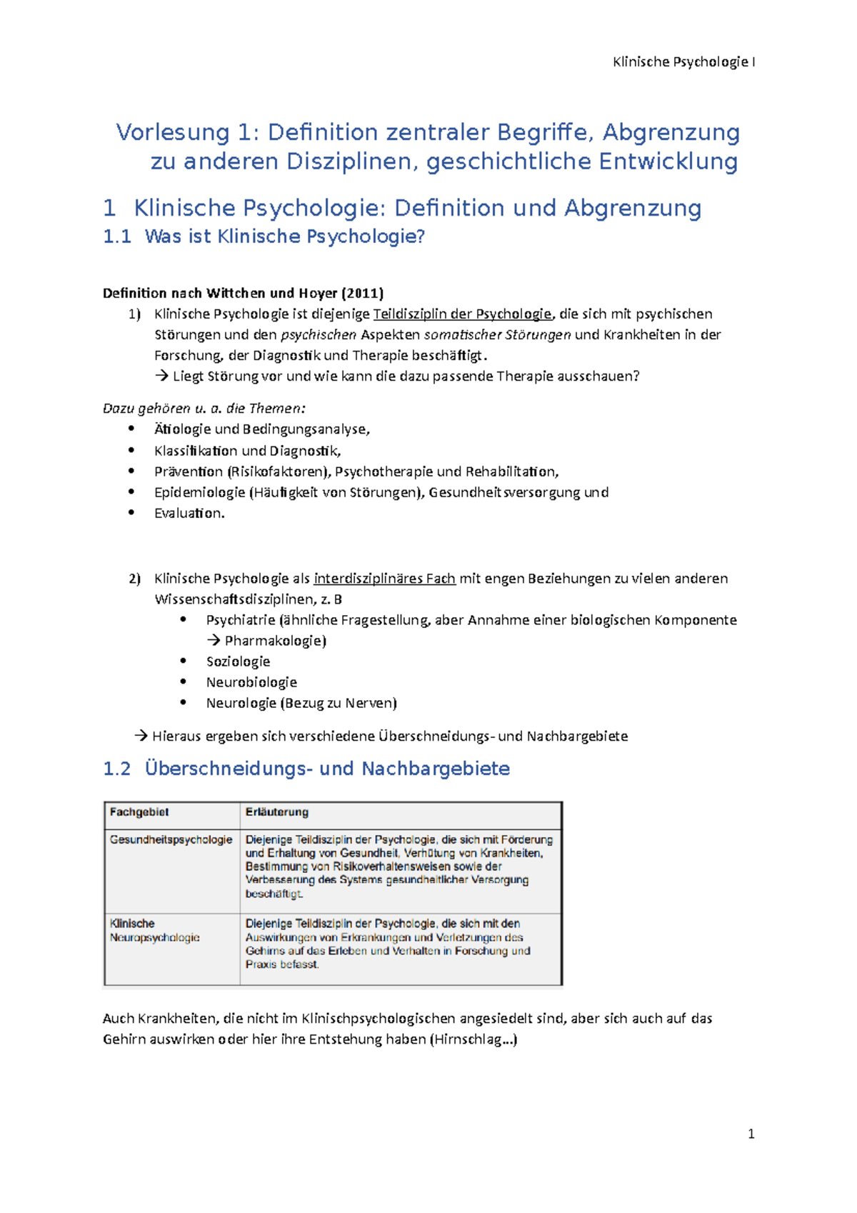 Vorlesung Klinische Psychologie VL 1 - Vorlesung 1: Definition ...