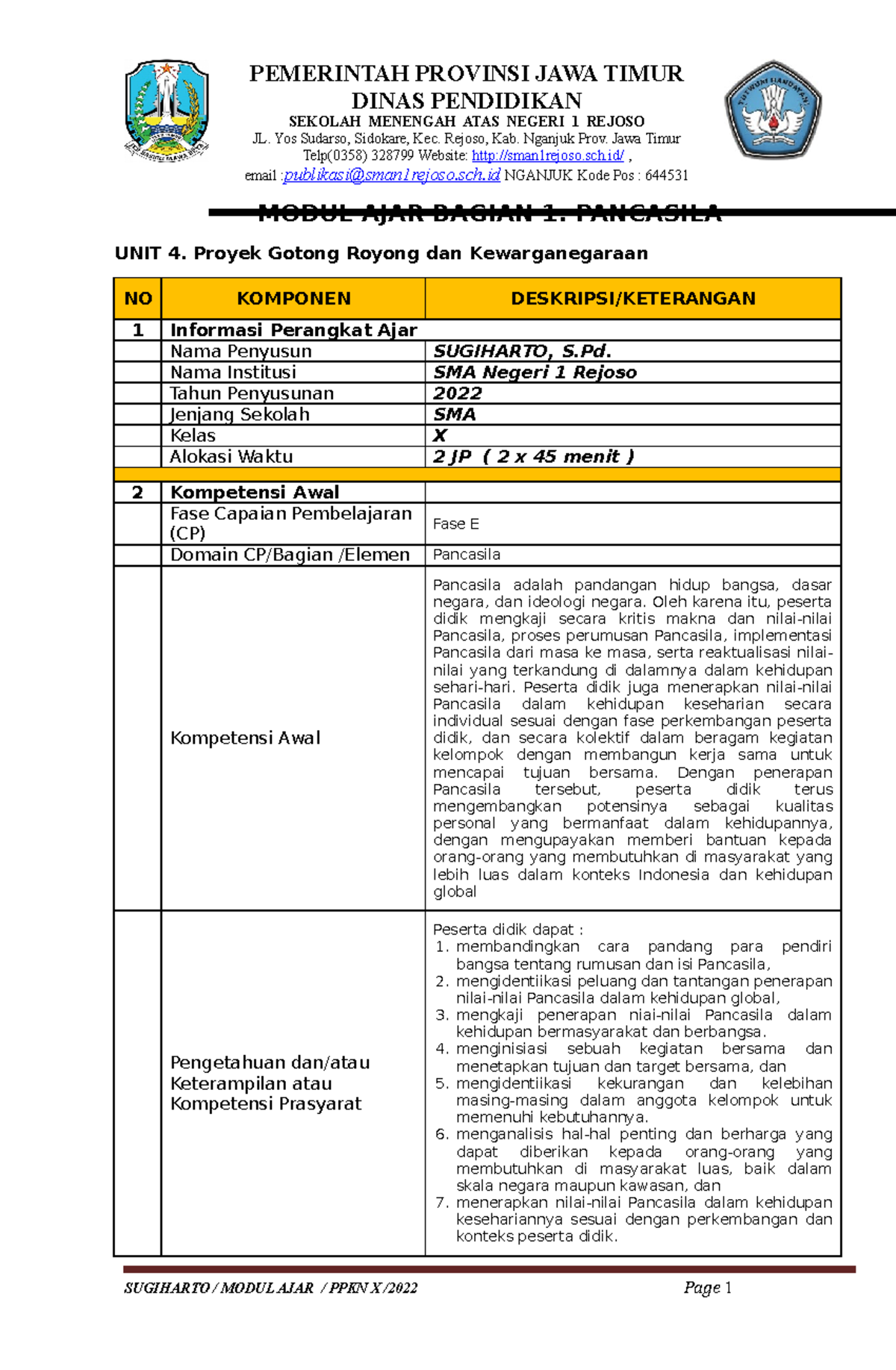 4. Modul AJAR Bagian 1 UNIT 4 ; PPKN X - MODUL AJAR BAGIAN 1. PANCASILA ...