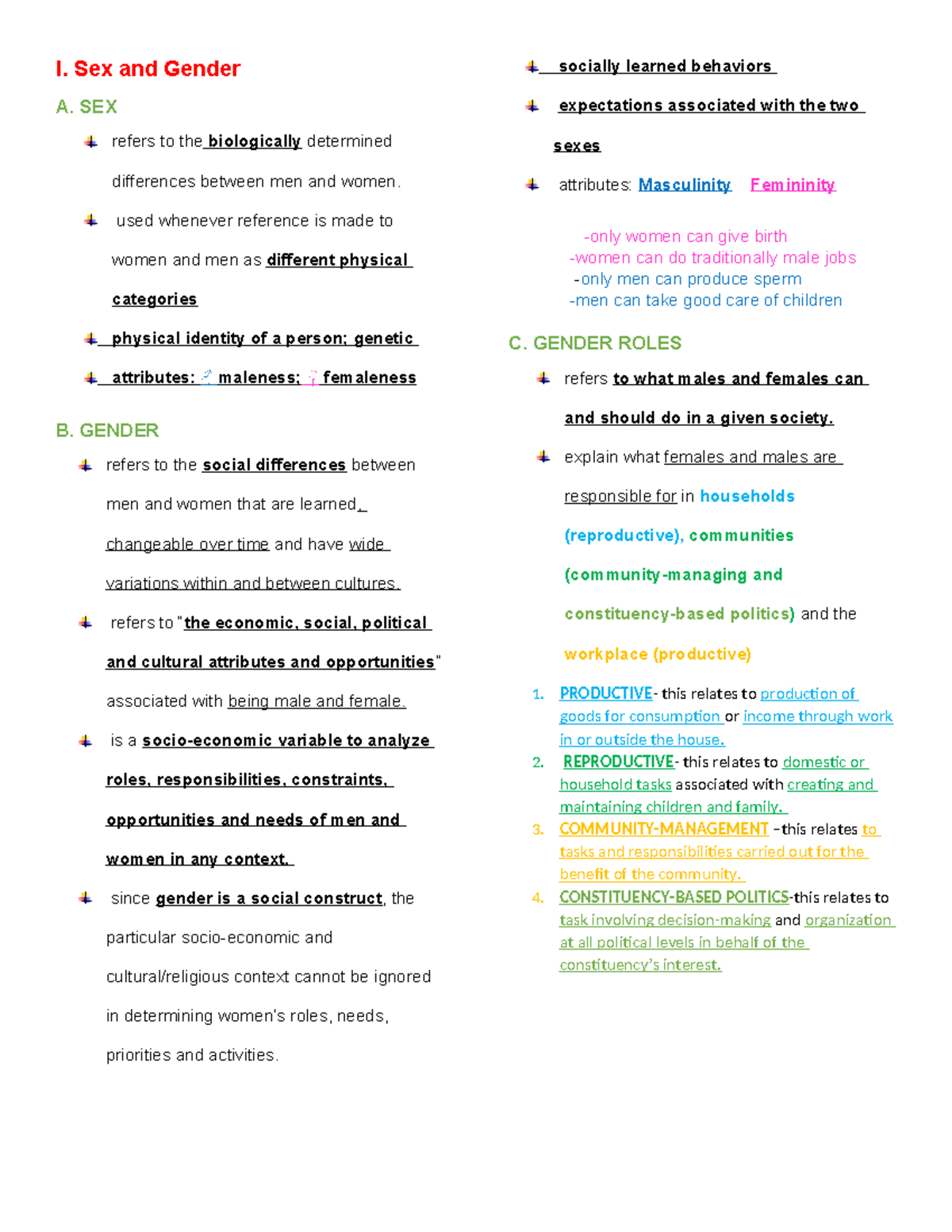 GS RVWR 1 - Gender and Society - I. Sex and Gender A. SEX refers to the ...