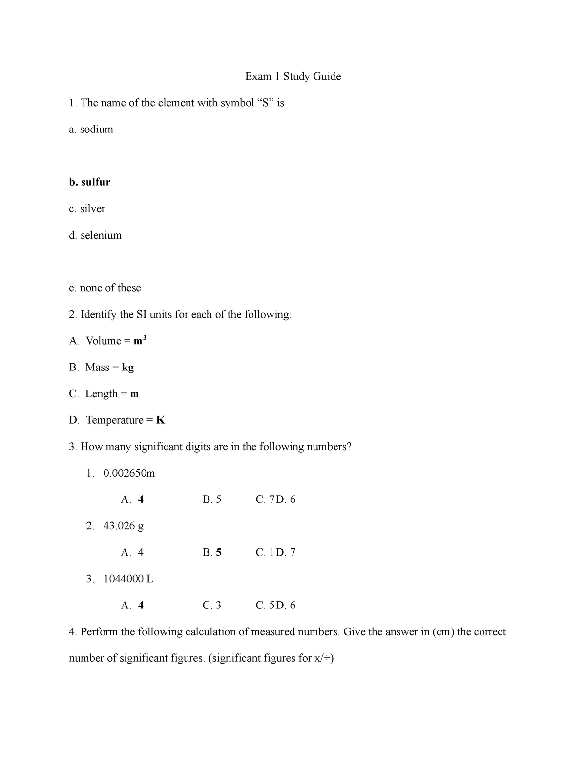 Chemistry Exam 1 Questions And Answers Study Guide StuDocu