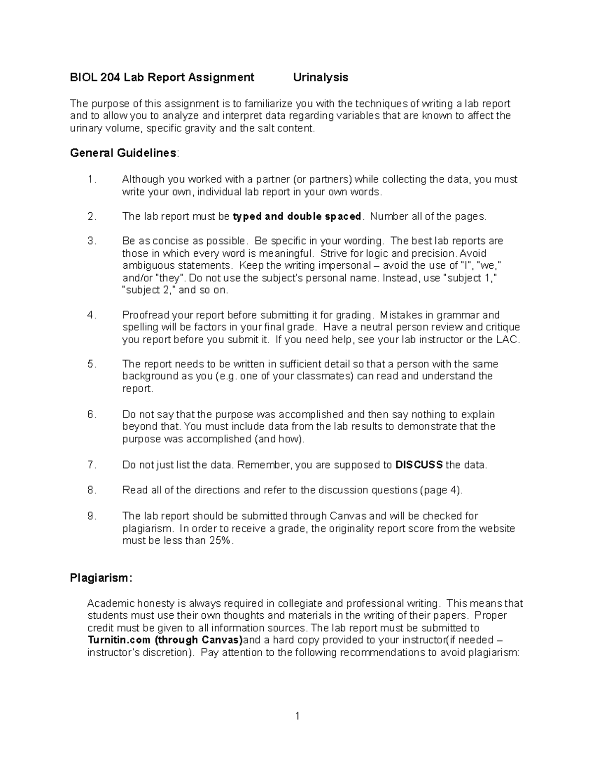 BIOL 204 Lab Report Assignment II Urinalysis sp2014 BIOL 204 Lab
