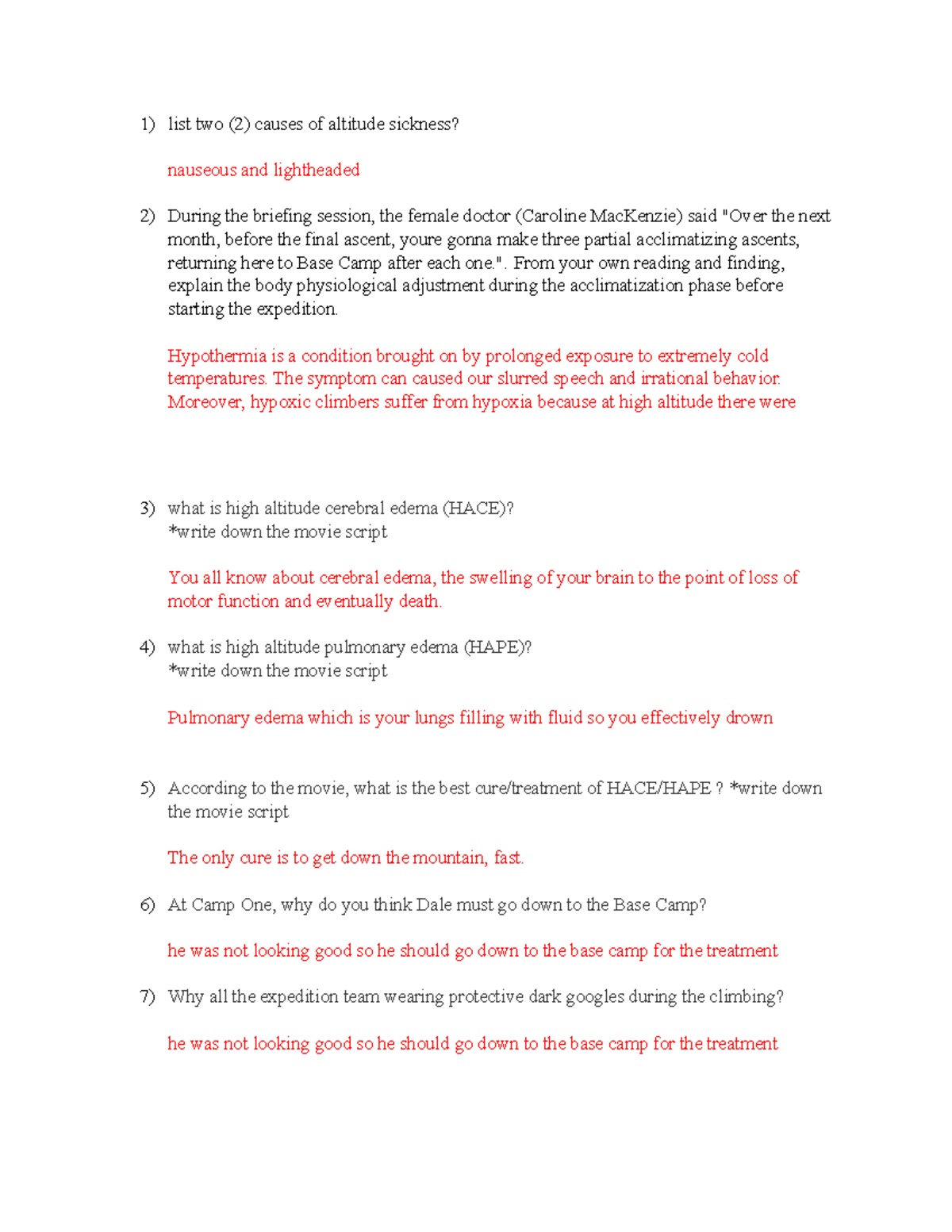 Everest movie the knowledge list two (2) causes of altitude