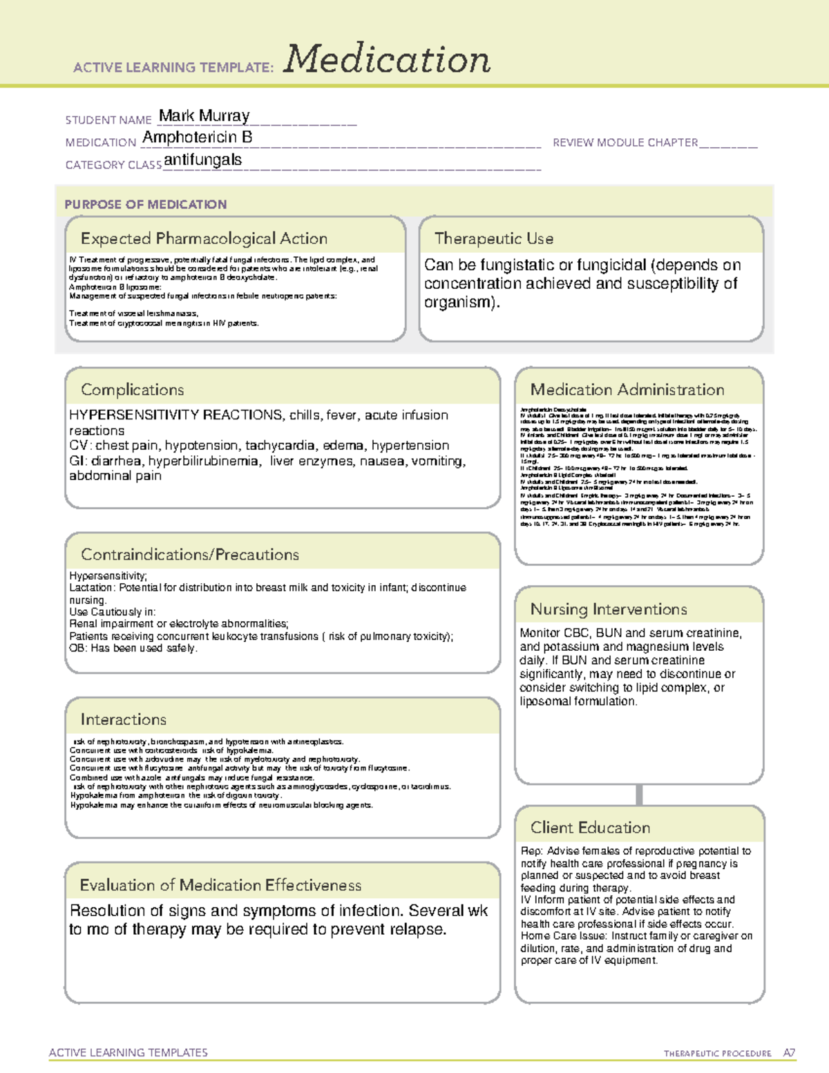 ATI Med Template Amphotericin B - ACTIVE LEARNING TEMPLATES TherapeuTic ...