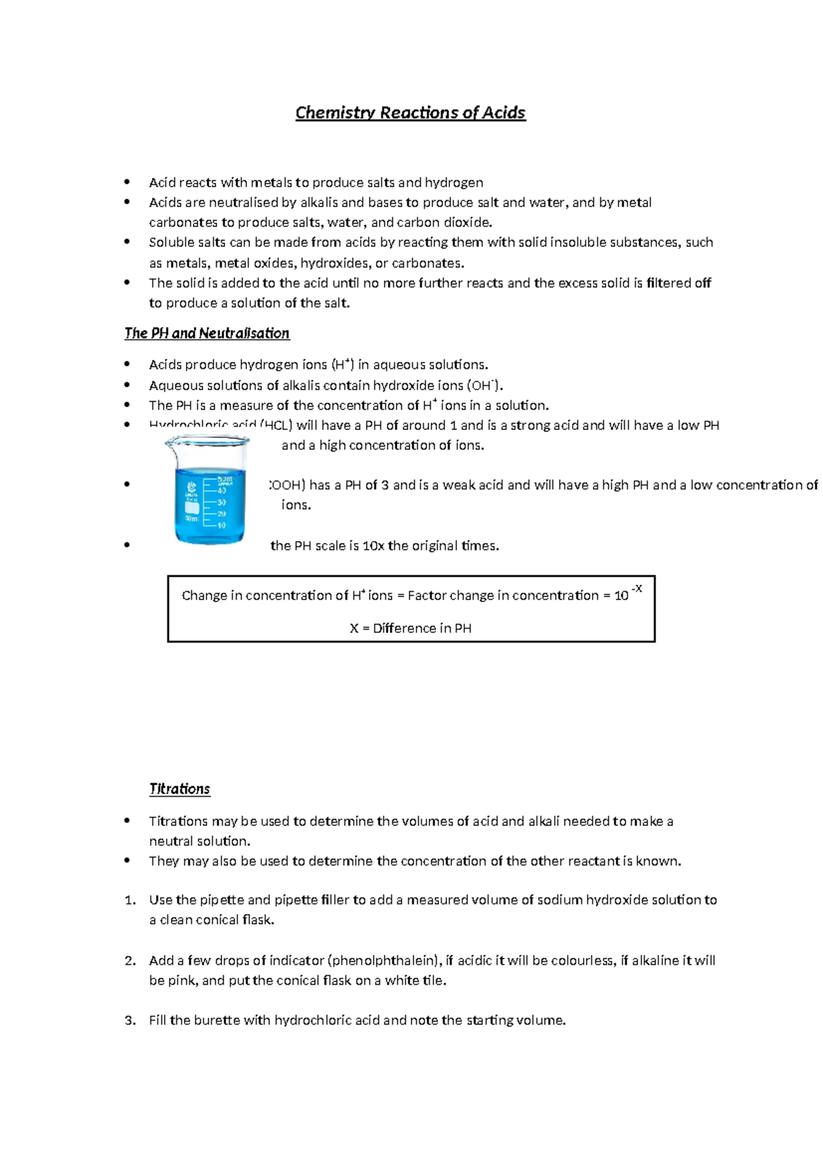 Chemistry Revision Notes ON Reactions OF Acids - Chemistry Reactions of ...