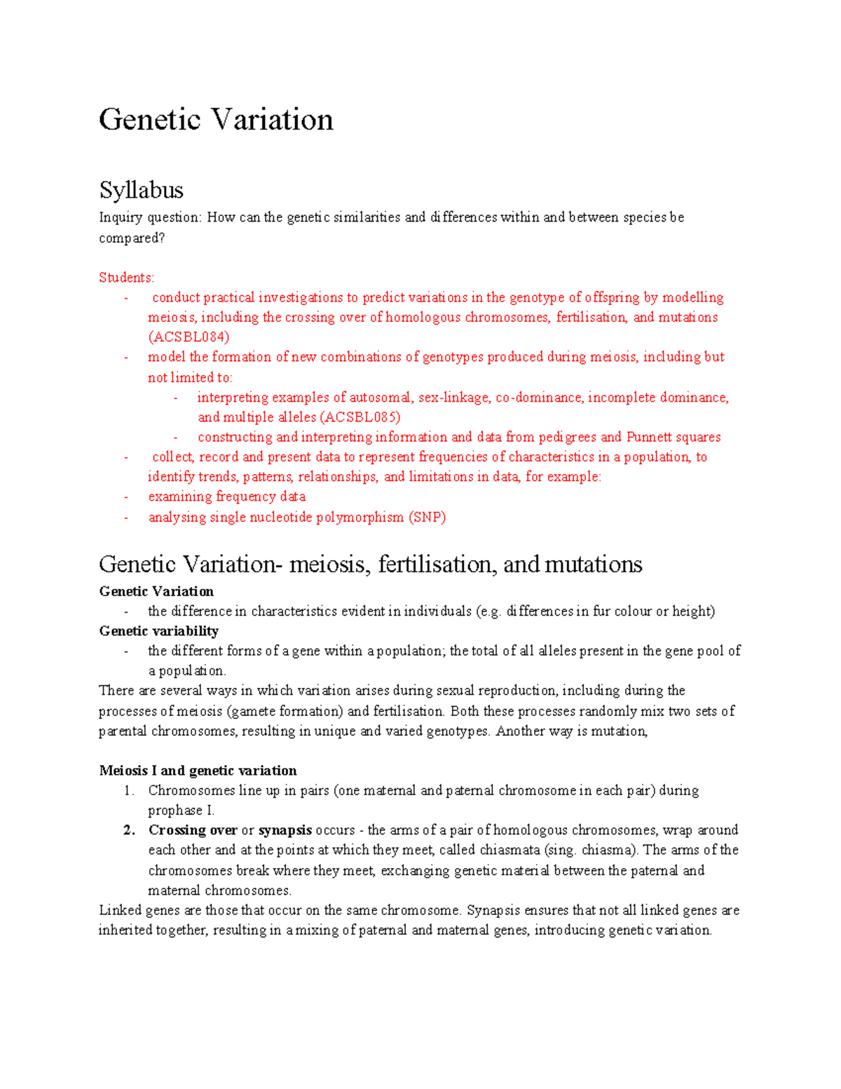 5.4 Genetic Variation - Genetic Variation Syllabus Inquiry question ...