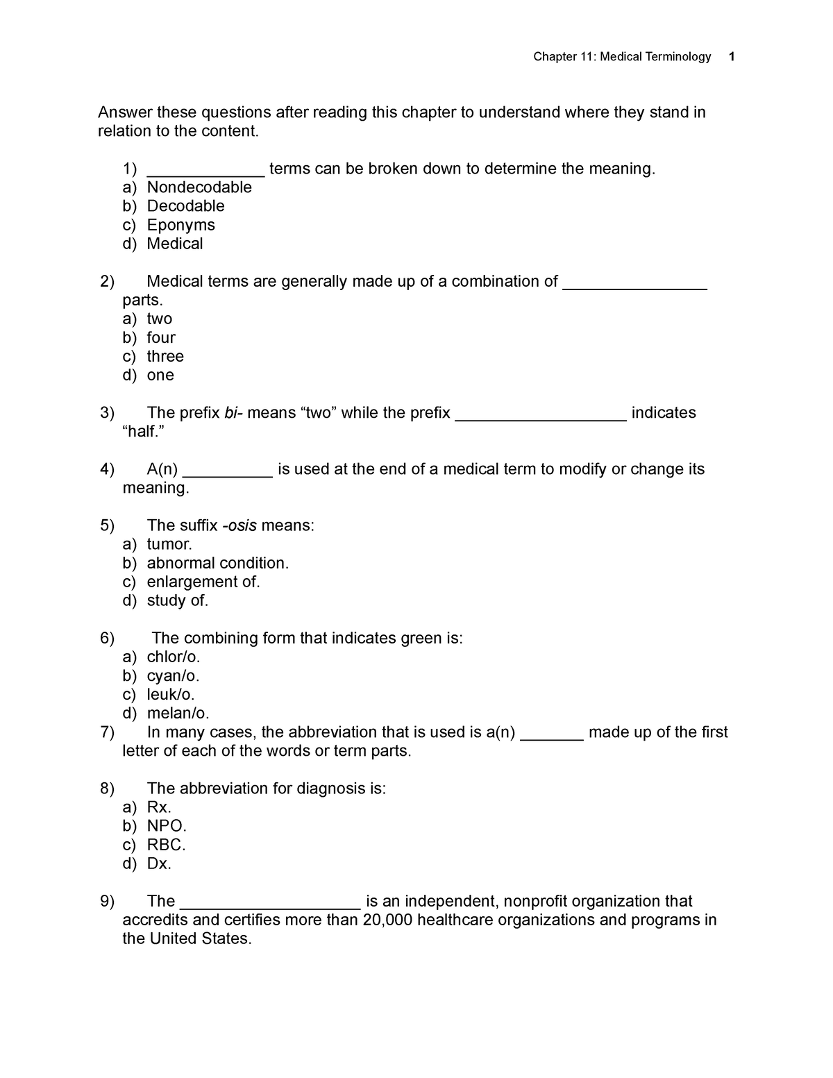 chapter 11 medical terminology homework answers