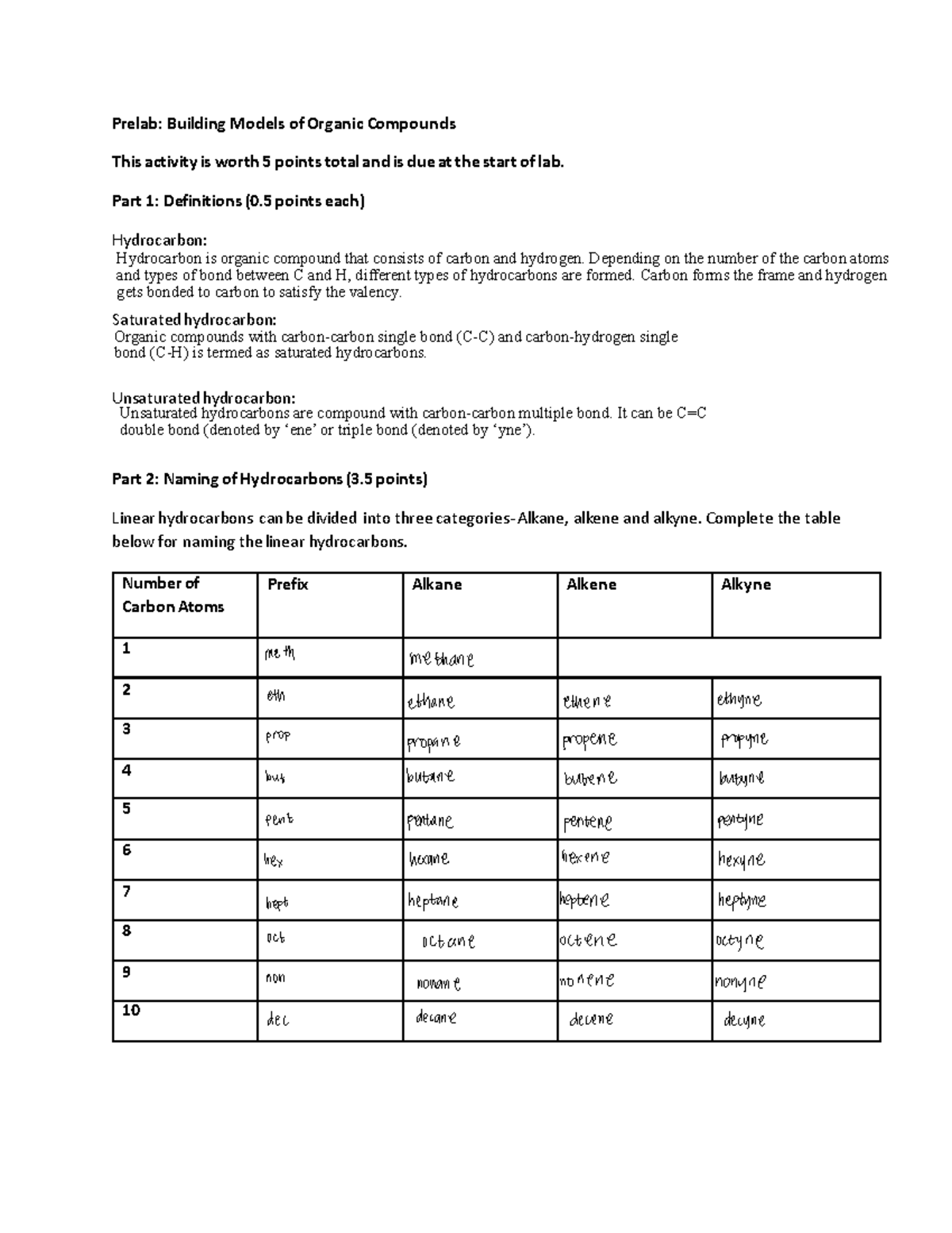 Lab6 Organic Prelab62019 Prelab Building Models of Organic
