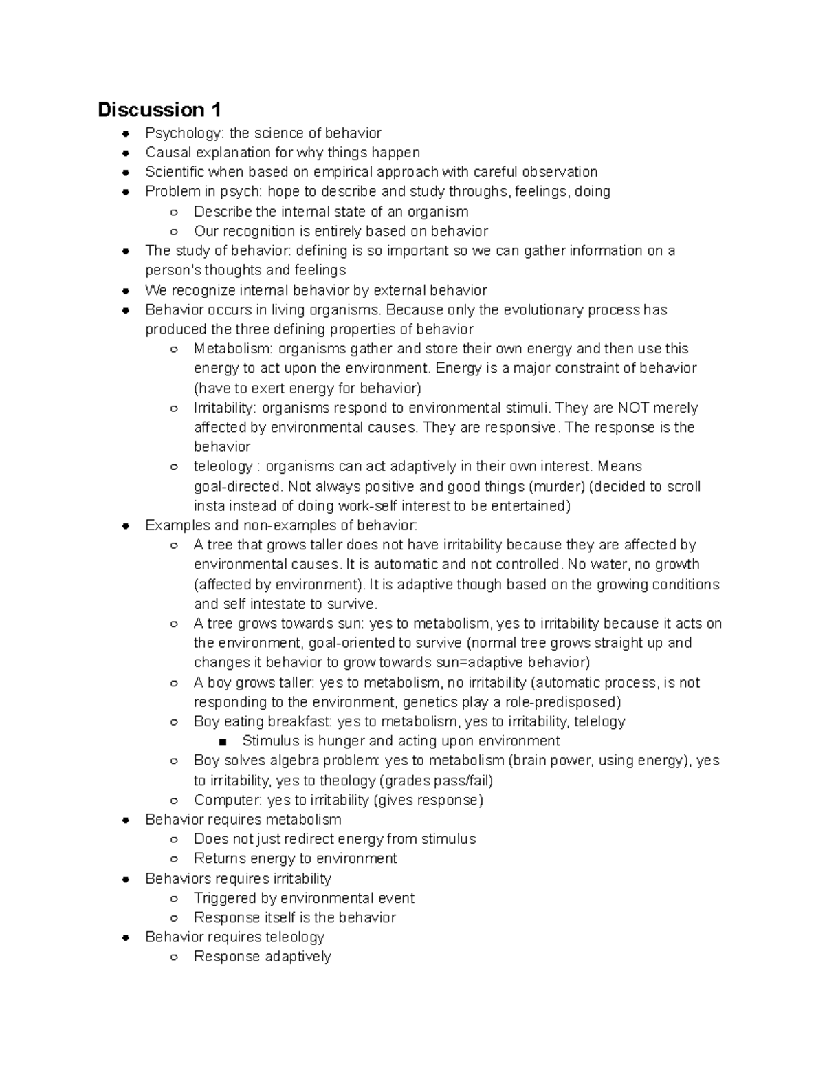 Pysch 112 Discussion Notes - Discussion 1 Psychology: the science of ...