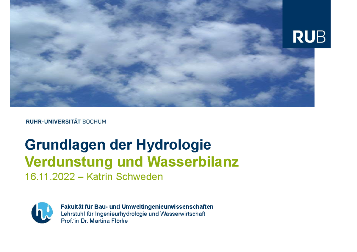 Verdunstung Grundlagen der Hydrologie Verdunstung und Wasserbilanz 16