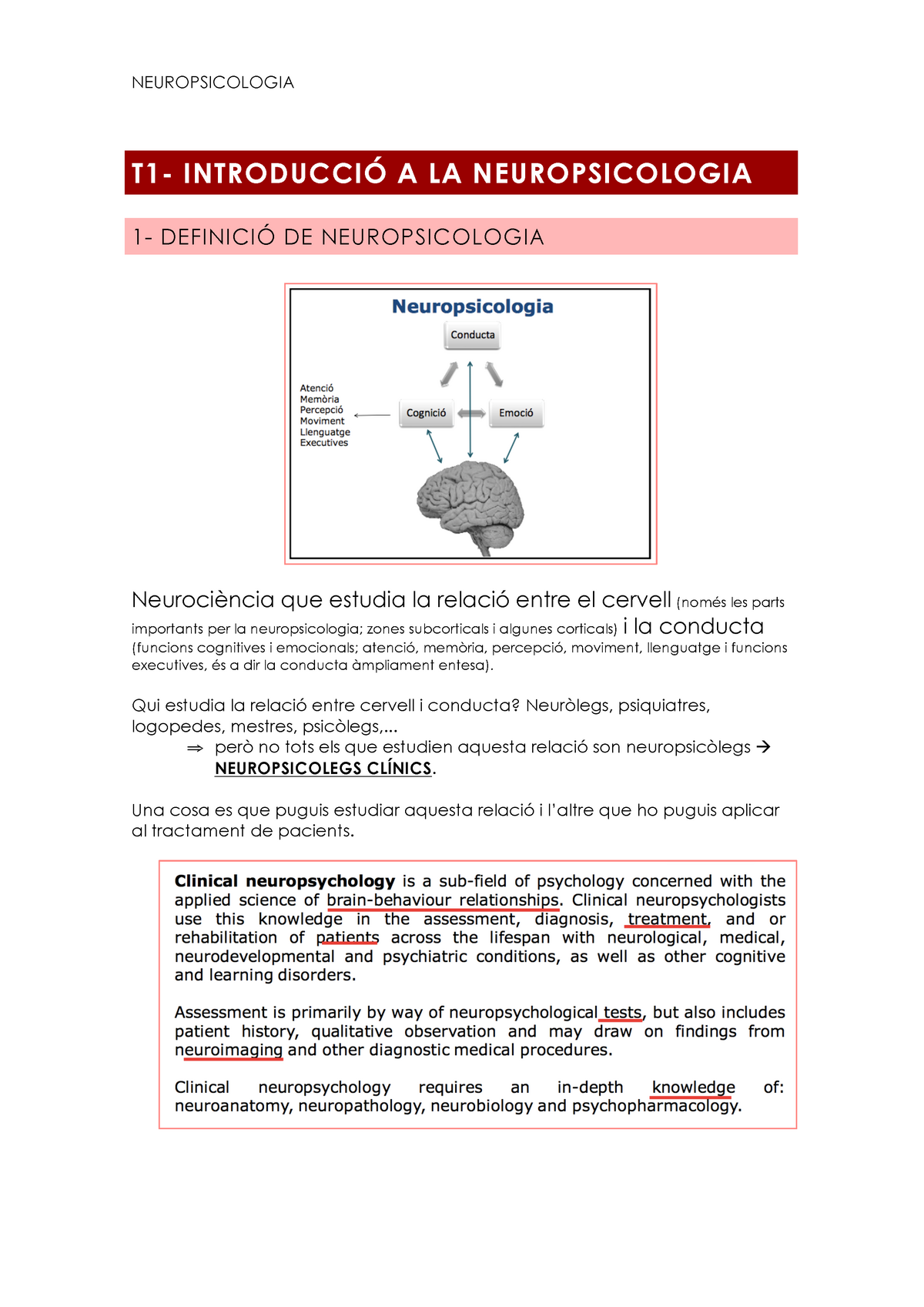 TEMA 1 Neuro - NEUROPSICOLOGIA T1- INTRODUCCIÓ A LA NEUROPSICOLOGIA 1 ...