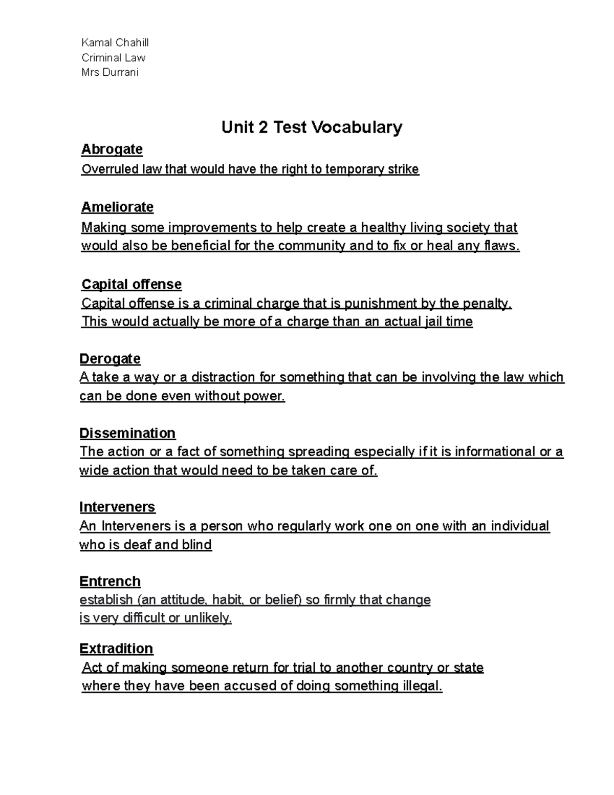 Unit 2 Test notes 2 this will help you be prepared for any common law knowledge Kamal
