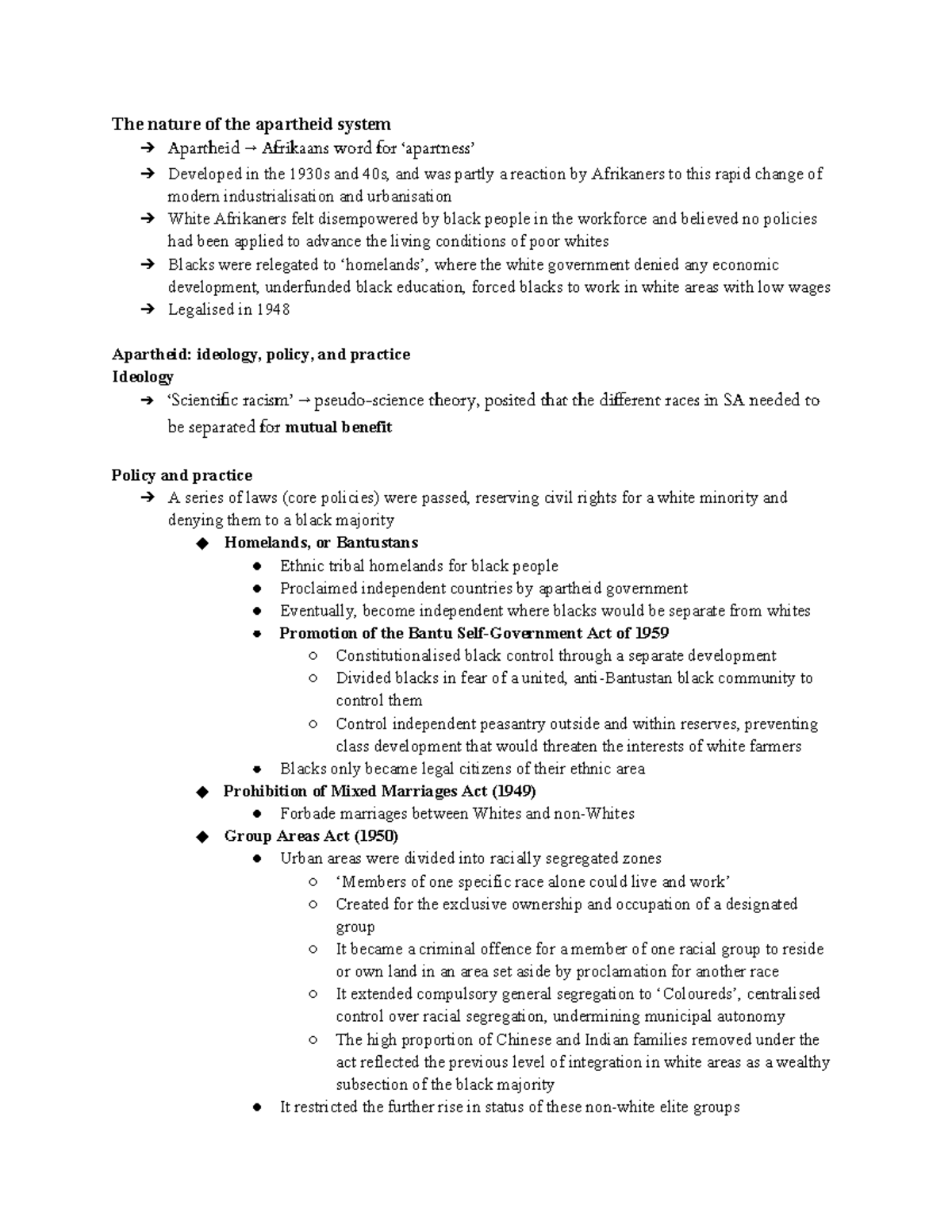 Apartheid IN South Africa HSC Notes - The nature of the apartheid ...