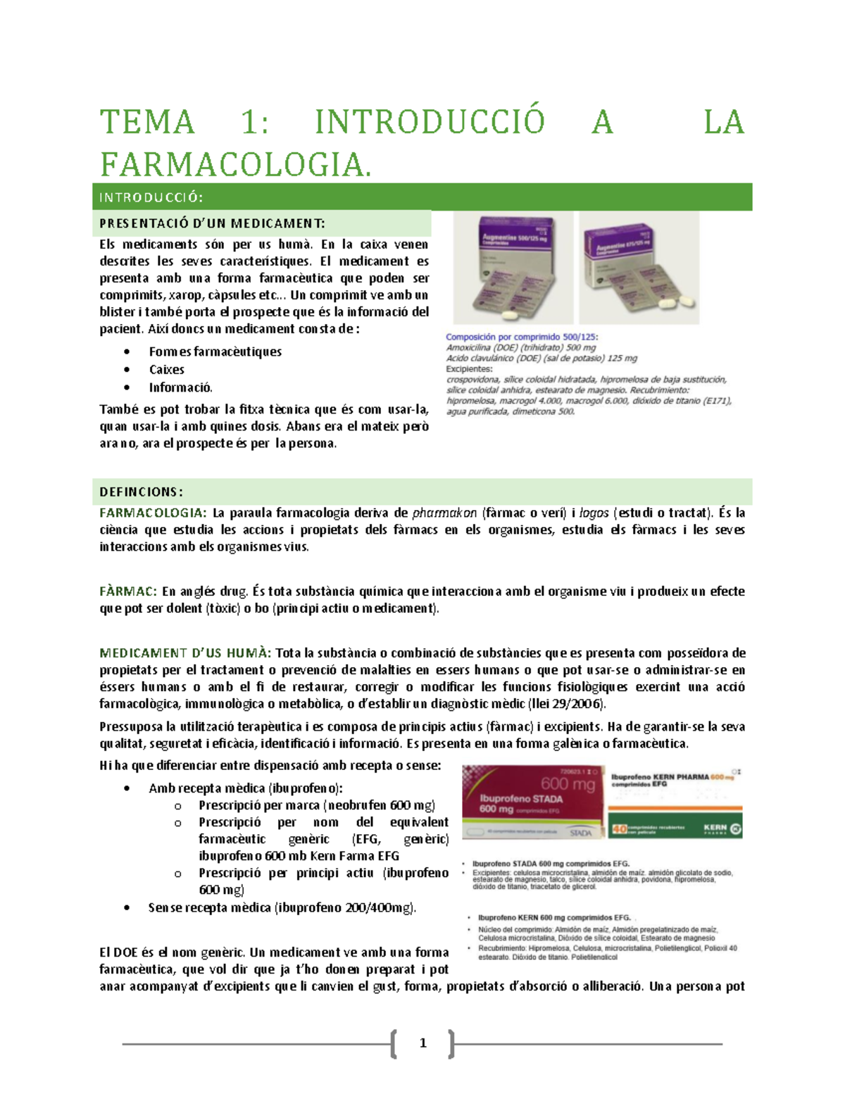 Tema 1-Introducció - TEMA 1: INTRODUCCIÓ FARMACOLOGIA. A LA INTRODUCCIÓ ...