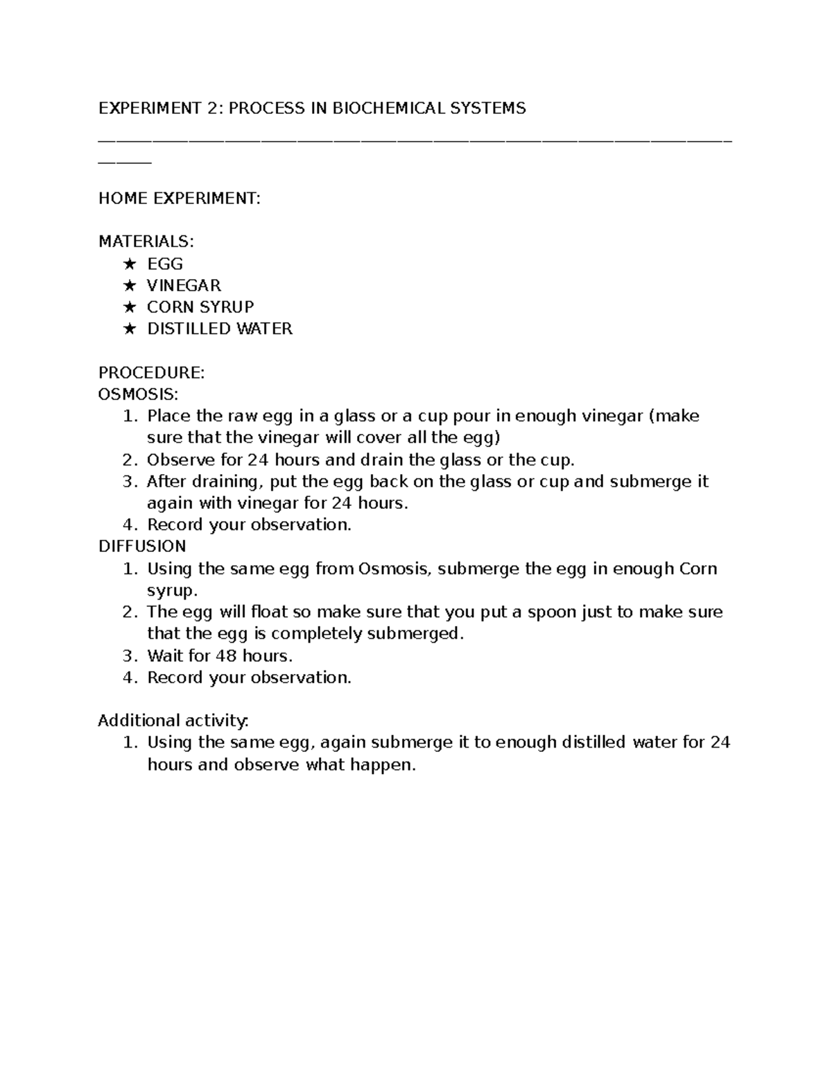 experiment 2 biochemical processes