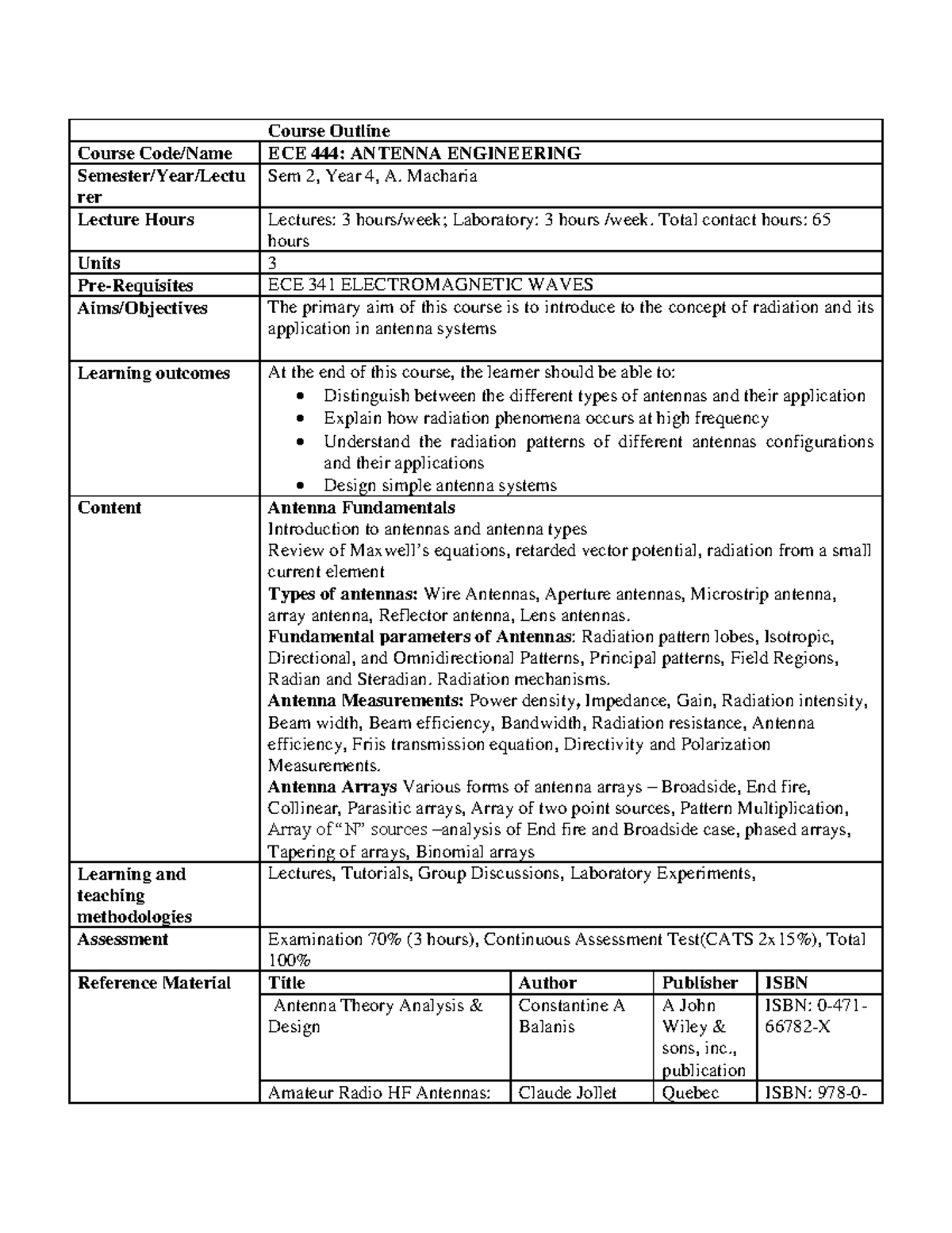 ECE 444 - Course outline - Electrical engineering - Studocu