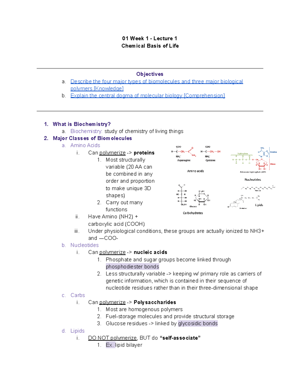 01 The Chemical Basis Of Life 01 Week 1 Lecture 1 Chemical Basis Of Life Objectives A