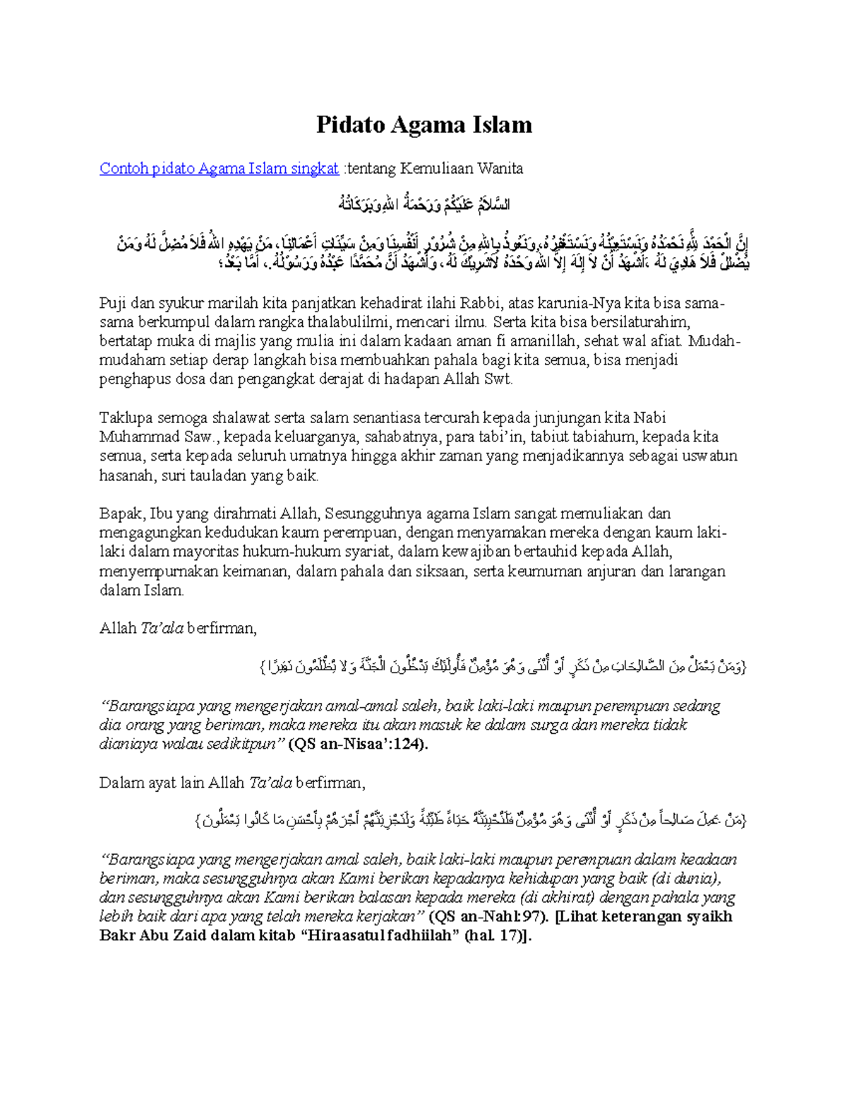 Pidatoagamaislam Pidatoagamaislam Pidato Agama Islam Contoh