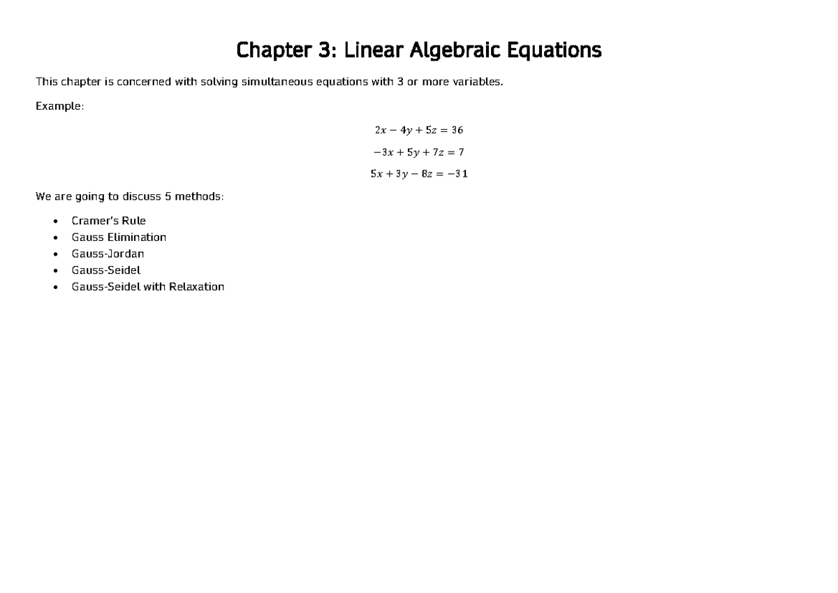 Chapter 3 - Linear Algebraic Equations - Chapter 3: Linear Algebraic ...