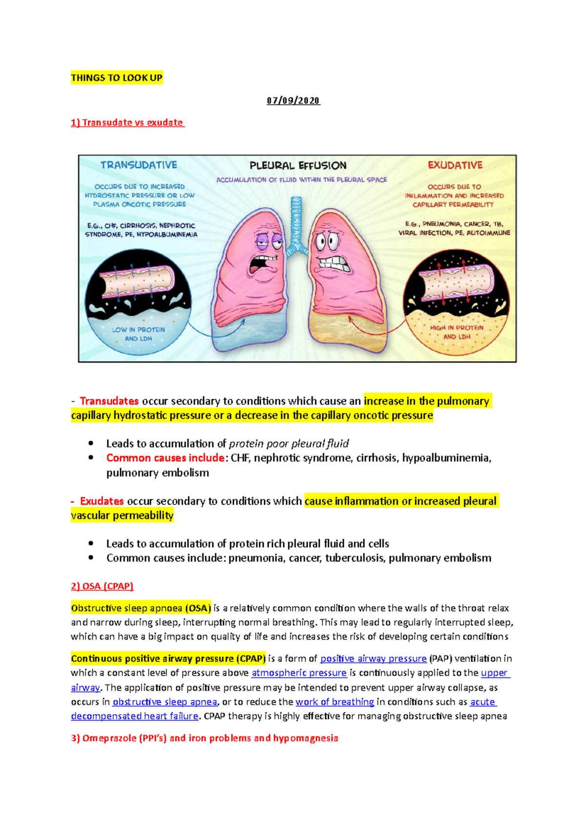 Med placement things - THINGS TO LOOK UP 07/09/ 1) Transudate vs ...