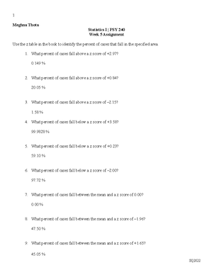 Week 5 Assignment Answer Key - SQ202 2 1 Statistics I | PSY 240 Week 5 ...
