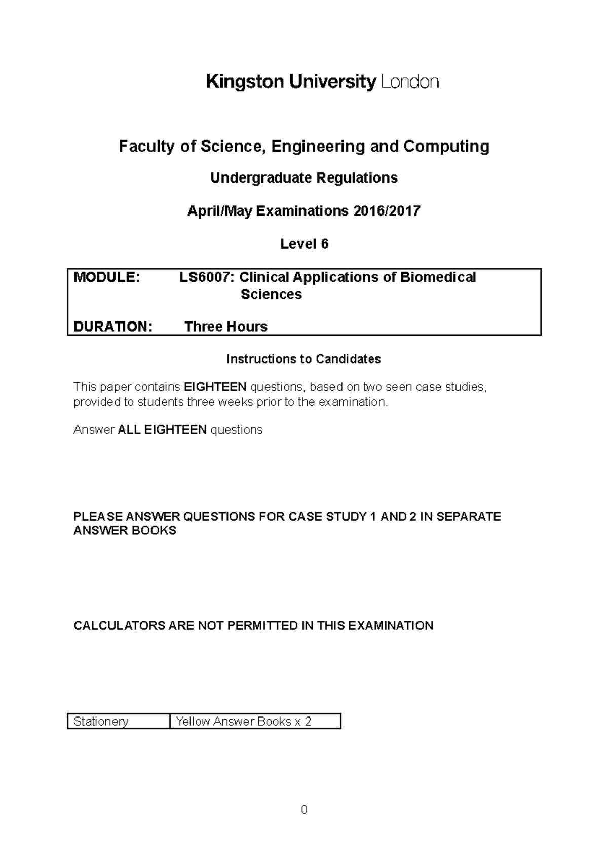 Clinical Applications Of Biomedical Sciences 2016/17 - Faculty Of ...