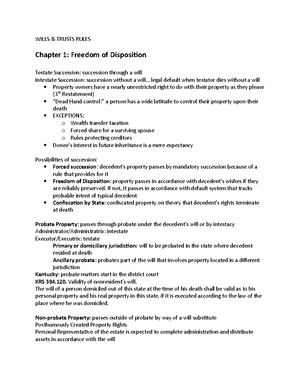 Wills & Trust Outline - CHAPTER 1 Probate Is The Administration Of A ...