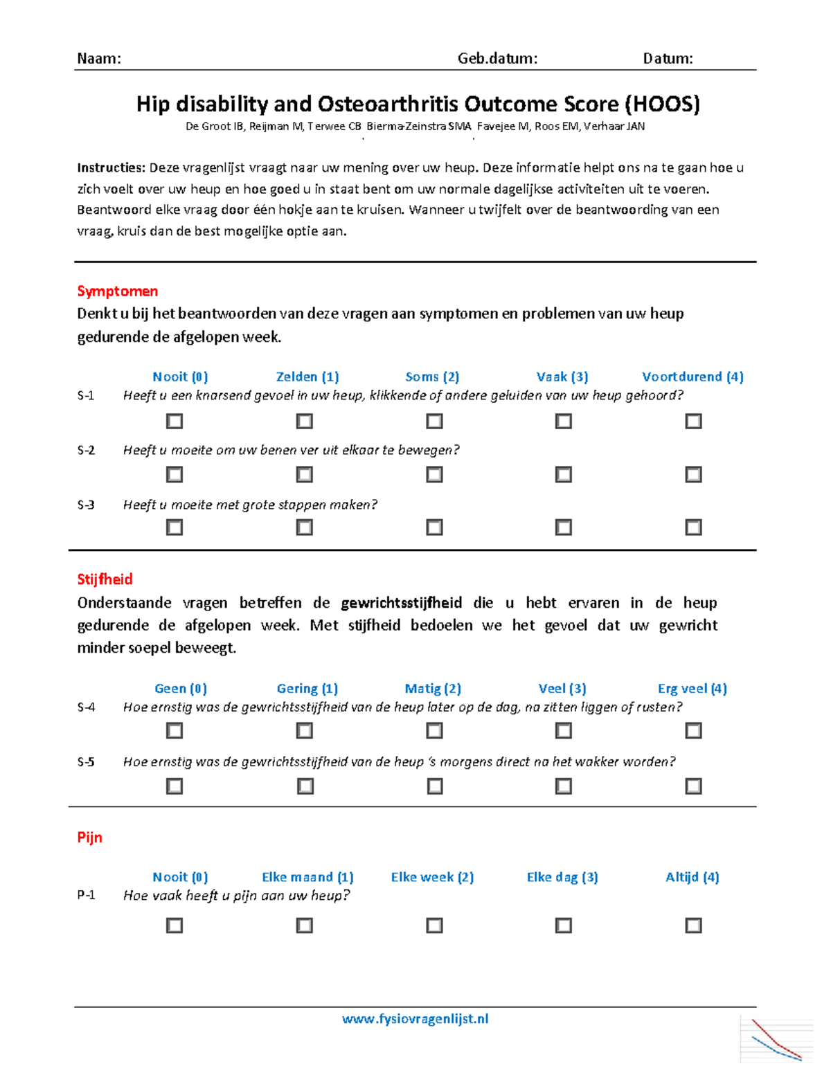 Hip Disability And Osteoarthritis Outcome Score HOOS Deze Informatie