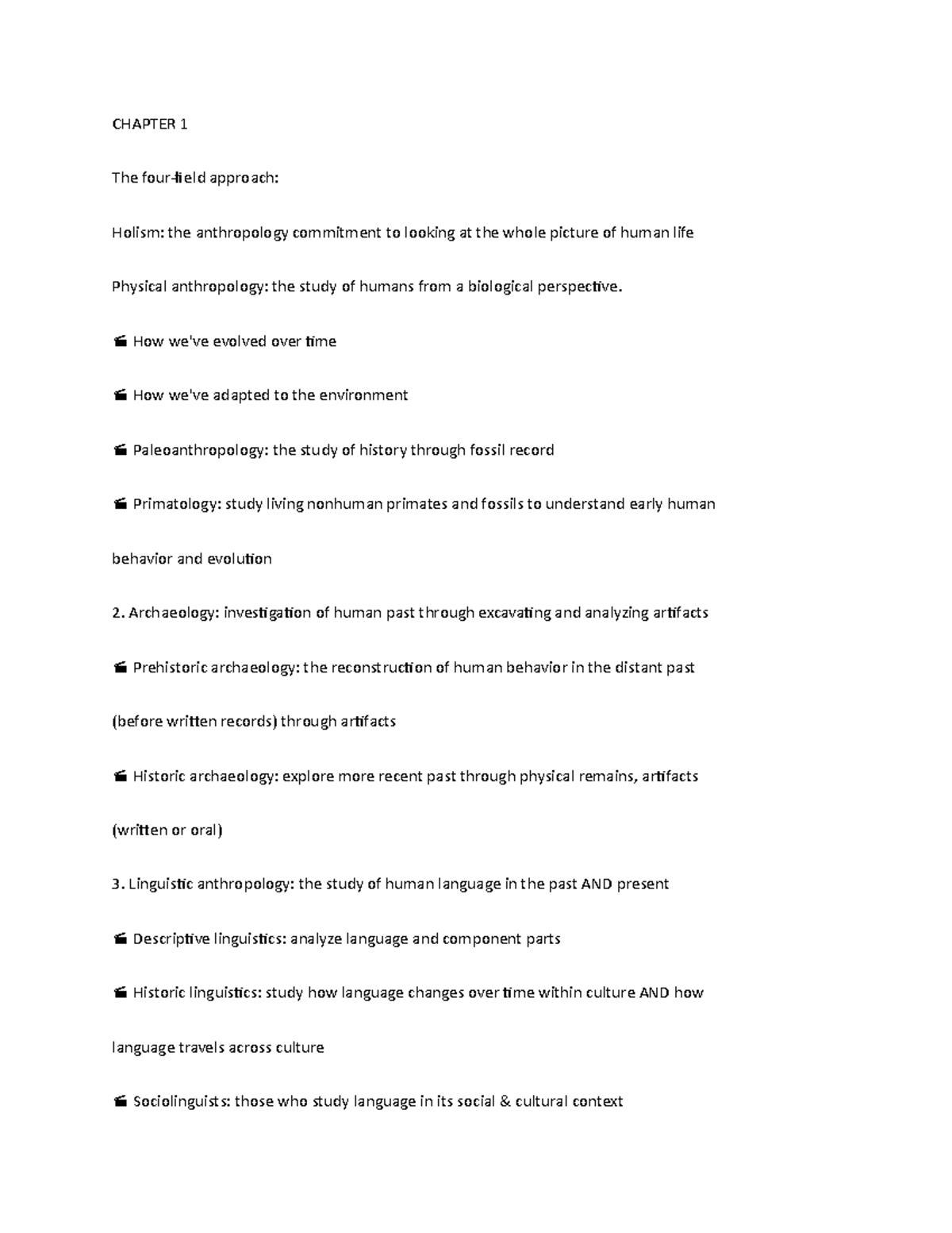 Chapter 1 Anthropology - CHAPTER 1 The four-field approach: Holism: the ...
