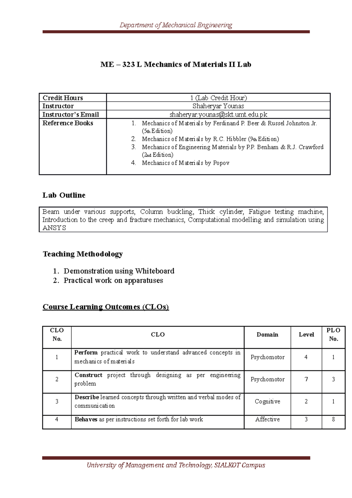 Mechanics of Materials II Lab Complete Details - Department of ...